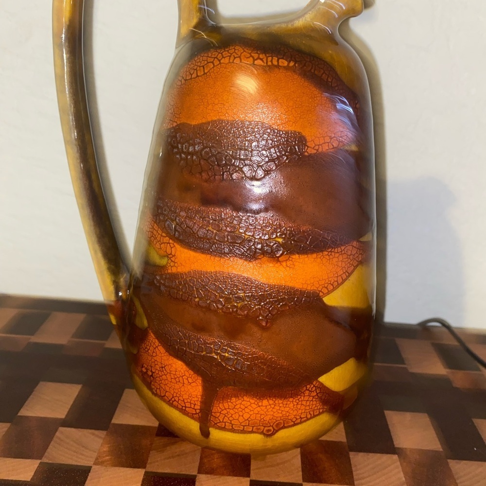 Vintage Royal Haeger Earth Wrap Lava Drip Glaze MCM Art Deco Brown Pitcher 9”H - Picture 3 of 10